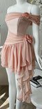 Niulatu A Line Off The Shoulder Satin Chiffon Ruffles Short Homecoming Dress 18th Birthday Outfits HZ1110