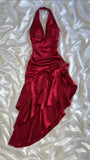 Niulatu A Line Halter Burgundy Satin Short Homecoming Dress 19th Birthday Outfits HZ1110