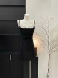 Niulatu A Line Spaghetti Straps Black Satin Beads Short Homecoming Dress 19th Birthday Outfits HZ1110