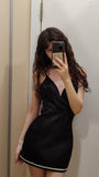 Niulatu Mermaid Spaghetti Straps Black Satin Short Homecoming Dress 19th Birthday Outfits HZ1110