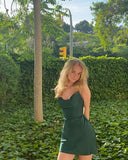 Niulatu A Line Strapless Dark Green Satin Short Homecoming Dress 20th Birthday Outfits HZ1110