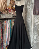 Niulatu A Line V Neck Black Satin Long Prom Dresses Formal Dress HZ1110