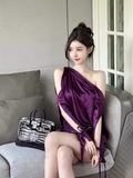 Niulatu A line One Shoulder Grape 18th Birthday Dress Short Homecoming Dresses HZ1110
