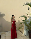 Niulatu Burgundy Mermaid Spaghetti Straps Satin Long Prom Dresses Formal Dress HZ1110
