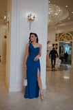 Niulatu Mermaid One Shoulder Satin Pleated Slit Long Prom Dresses Formal Dress HZ1110