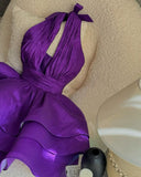 Niulatu Purple A Line Halter Satin Short Homecoming Dress 18th Birthday Outfits HZ1110
