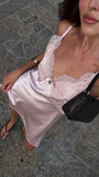 Niulatu A Line Spaghetti Straps Pink Satin Lace Short Homecoming Dress 19th Birthday Outfits HZ1110