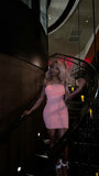 Niulatu Mermaid Strapless Pink Satin Sequin Short Homecoming Dress 19th Birthday Outfits HZ1110