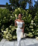 Niulatu Chic Mermaid Off The Shoulder Satin With Hollow Waist Long Prom Dresses Formal Dress HZ1110