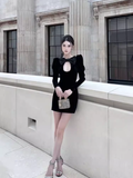 Niulatu Sheath Long Sleeves Black Velvet 18th Birthday Dress Short Homecoming Dresses HZ1110