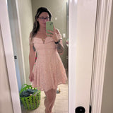 Niulatu A Line Off The Shoulder Lace Sequin Short Homecoming Dress 18th Birthday Outfits HZ1110