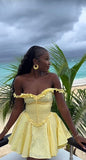 Niulatu The Shoulder A Line Yellow Satin Hollow Short Homecoming Dress 18th Birthday Outfits HZ1110