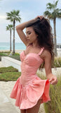 Niulatu A Line Bow Straps Satin Short Homecoming Dress 17th Birthday Outfits HZ1110