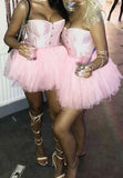 Niulatu A Line Strapless Pink Satin Tulle Short Homecoming Dress 17th Birthday Outfits HZ1110