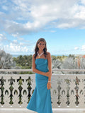 Niulatu Mermaid Strapless Satin Pleated Long Prom Dresses Formal Dress HZ1110