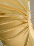 Niulatu A Line Halter Yellow Satin High-Low Ruffle Hem Prom Dresses Formal Dress HZ1110