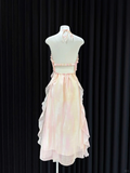 Niulatu A Line Halter Satin Ruffle Backless Long Prom Dresses Formal Dress HZ1110