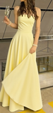 Niulatu A Line Strapless Pastel Yellow Satin Long Prom Dresses Formal Dress HZ1110