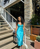 Niulatu Classy Mermaid Spaghetti Straps Satin Long Prom Dresses Formal Dress HZ1110