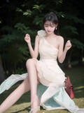 Niulatu A-Line One Shoulder White Short Birthday Outfits Homecoming Dress HZ1110