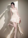 Niulatu A-Line One Shoulder White Short Birthday Outfits Homecoming Dress HZ1110