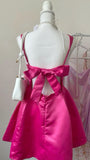 Niulatu Hot Pink A Line Square Satin Short Homecoming Dress 18th Birthday Outfits HZ1110