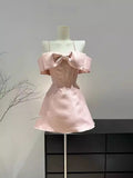 Niulatu Pink A Line Off The SHoulder Satin Short Homecoming Dress 18th Birthday Outfits HZ1110