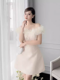 Niulatu A-Line Off The Shoulder Tulle Short Birthday Outfits Homecoming Dress HZ1110