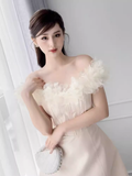 Niulatu A-Line Off The Shoulder Tulle Short Birthday Outfits Homecoming Dress HZ1110