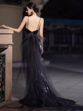 Niulatu Mermaid Sequin Black Prom Dresses HZ1110