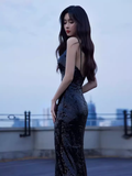 Niulatu Mermaid Sequin Black Prom Dresses HZ1110