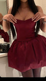 Niulatu A Line Strapless Burgundy Satin Short Homecoming Dress 20th Birthday Outfits HZ1110