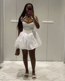 Niulatu A Line Halter White Satin Short Homecoming Dress 18th Birthday Outfits HZ1110