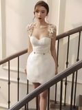 Niulatu A-Line Lace Short Prom Dress White Homecoming Dress HZ1110