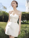 Niulatu A-Line Lace Short Prom Dress White Homecoming Dress HZ1110