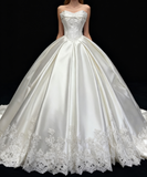 Niulatu Ball Gown Strapless Satin Lace Long Wedding Dresses HZ1110