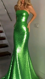 Niulatu Mermaid Strapless SequinLong Prom Dresses Formal Dress HZ1110
