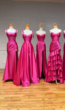 Niulatu Hot Pink Satin Long Prom Dress, Bridesmaid Dress HZ1110
