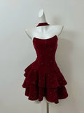 Niulatu A Line Strapless Burgundy Satin Sequin Short Homecoming Dress 18th Birthday Outfits HZ1110