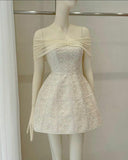 Niulatu A Line Off The Shoulder Satin Lace Short Homecoming Dress 19th Birthday Outfits HZ1110