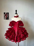 Niulatu Ball Gown Red Off The Shoulder Layer Satin Lace Short Homecoming Dress 16th Birthday Outfits HZ1110