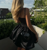 Niulatu 19th Ball Gown Strapless Black Satin Short Homecoming Dress Birthday Outfits HZ1110