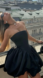 Niulatu 19th Ball Gown Strapless Black Satin Short Homecoming Dress Birthday Outfits HZ1110