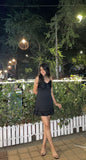 Niulatu A line Spaghetti Straps Black Satin Short Homecoming Dress 19th Birthday Outfits HZ1110