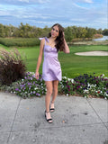 Niulatu Lilac A Line Spaghetti Straps Satin Short Homecoming Dress 18th Birthday Outfits HZ1110