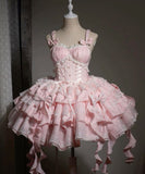 Niulatu Pink Ball Gown Spaghetti Straps Satin Ruffle Lace Short Homecoming Dress 17th Birthday Outfits HZ1110