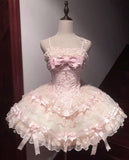 Niulatu Pink Ball Gown Spaghetti Straps Tulle Lace With Bow Short Homecoming Dress 17th Birthday Outfits HZ1110