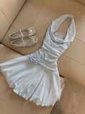Niulatu A Line Halter Satin Lace Short Homecoming Dress 19th Birthday Outfits HZ1110