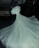 Niulatu A Line Spaghetti Straps Tulle Sequin Long Prom Dresses Formal Dress HZ1110