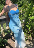 Niulatu Mermaid Spaghetti Straps Gradient Chiffon Beads Long Prom Dresses Formal Dress HZ1110